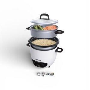 Aroma 20 Cup Rice Cooker Food Steamer Nonstick Ceramic Steam Tray White